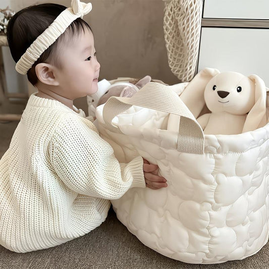 Quilted Bear Diaper Storage Basket Foldable with Handles Large and Small Sizes