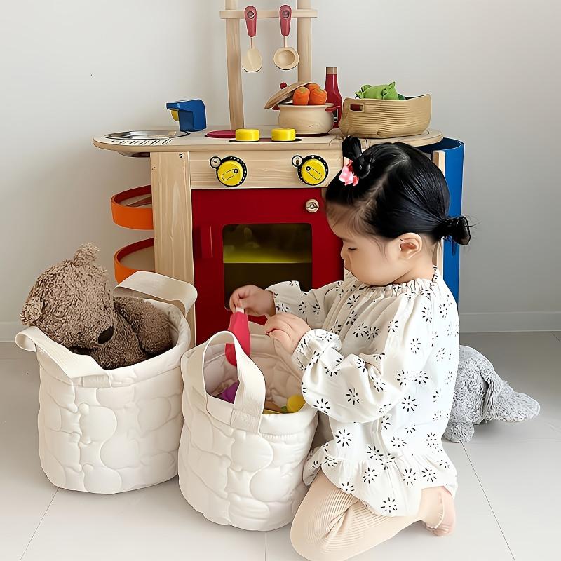 Quilted Bear Diaper Storage Basket Foldable with Handles Large and Small Sizes