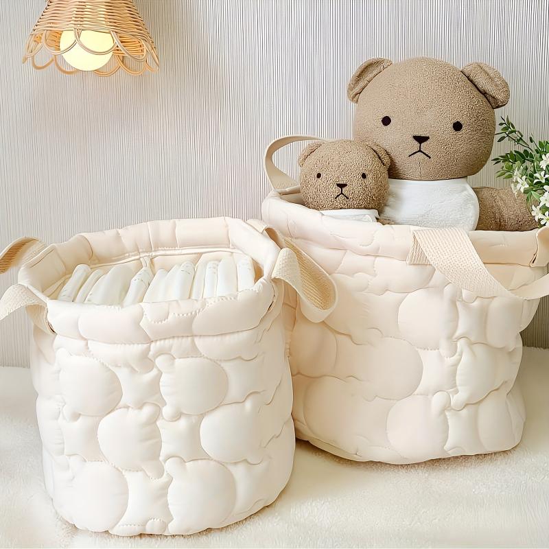 Quilted Bear Diaper Storage Basket Foldable with Handles Large and Small Sizes