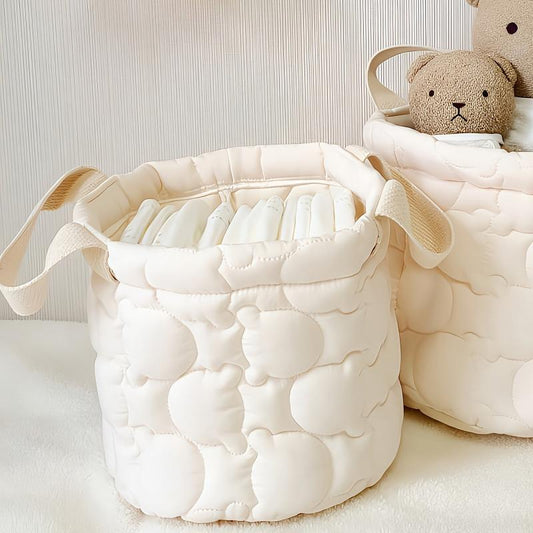 Quilted Bear Diaper Storage Basket Foldable with Handles Large and Small Sizes