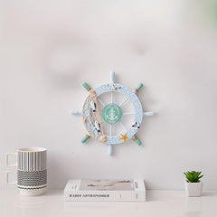 Nautical Wooden Rudder Wall Decor with Fishing Nets & Shells