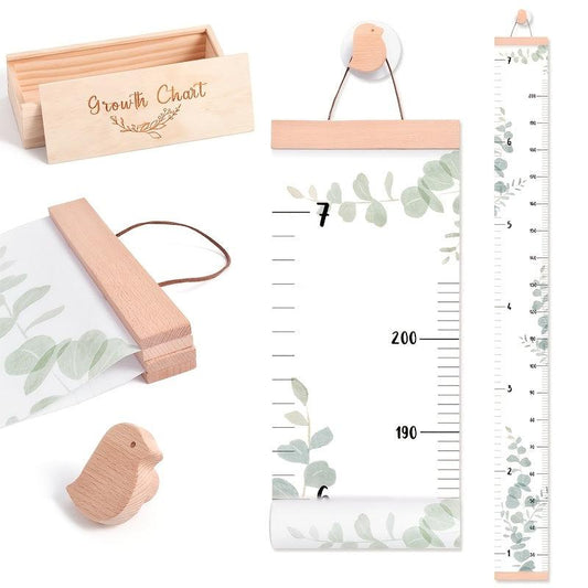 Wooden Growth Chart Ruler with Bird Clips for Youngsters' Room Wall Decor