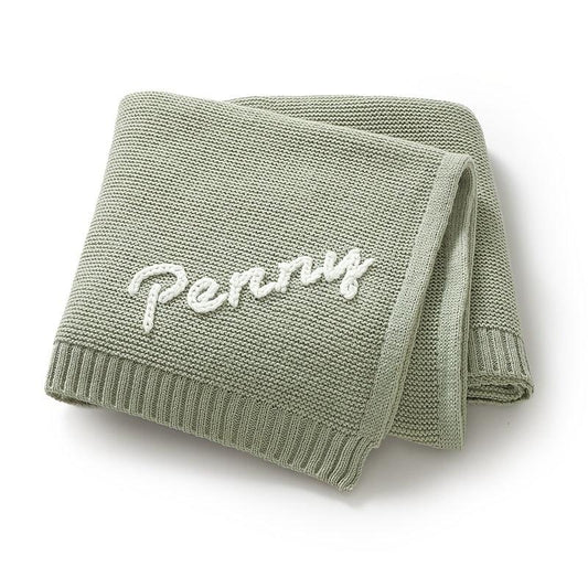 Personalized Hand Embroidered Baby Name Knitted Blanket