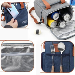 Insulated Lunch Bag Lightweight Cooler for Office Picnic with Brown Accents