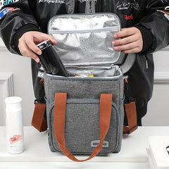 Insulated Lunch Bag Lightweight Cooler for Office Picnic with Brown Accents
