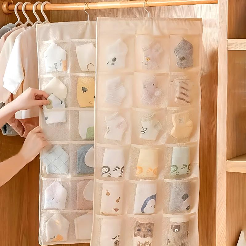 Storage Bag for Socks & Bibs, Hanging Closet Organizer