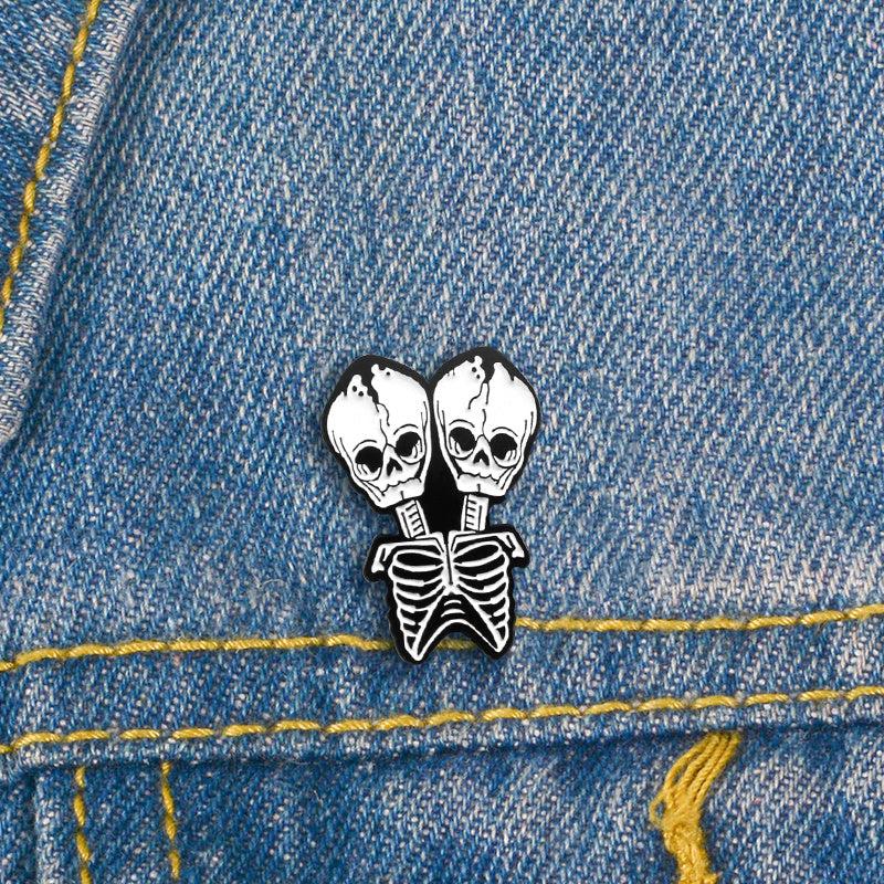 Twin Skull Pin Halloween Ornament Party Accessory