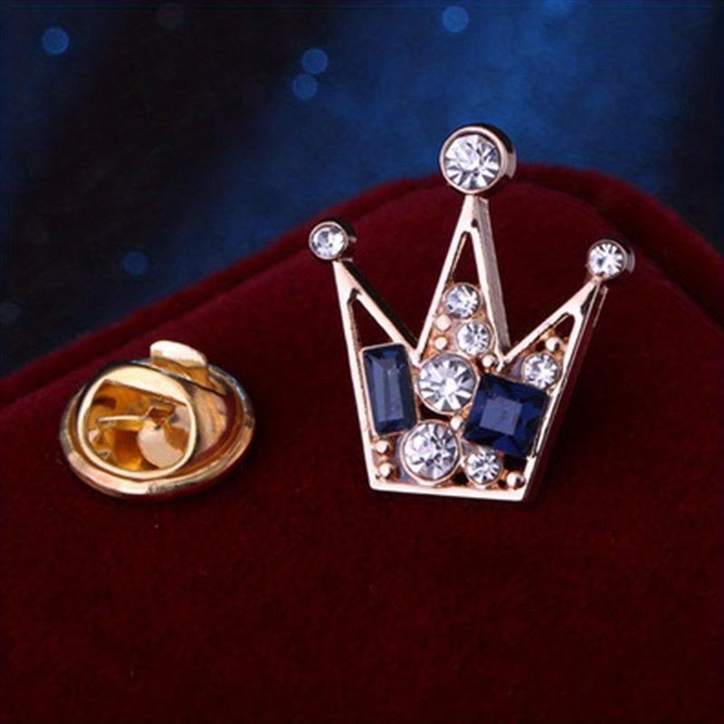 Men's Crown Collar Pin Crystal Collar Clip