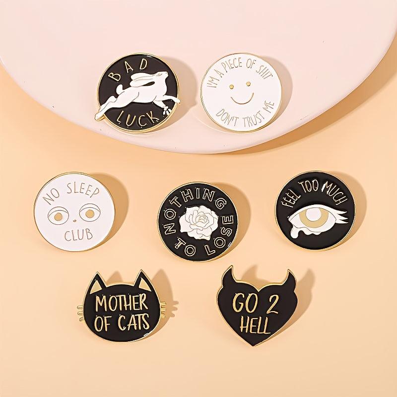 No Sleep Club Enamel Pins Brooches Punk Cat Bad Luck Rabbit Rose Lapel Badges