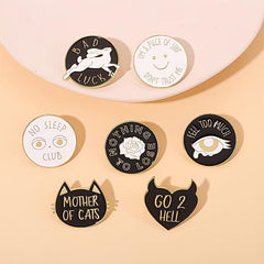 No Sleep Club Enamel Pins Brooches Punk Cat Bad Luck Rabbit Rose Lapel Badges
