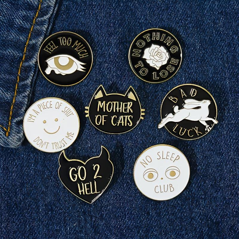 No Sleep Club Enamel Pins Brooches Punk Cat Bad Luck Rabbit Rose Lapel Badges