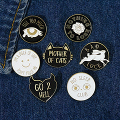 No Sleep Club Enamel Pins Brooches Punk Cat Bad Luck Rabbit Rose Lapel Badges