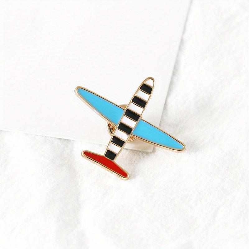 Men's Small Airplane Brooch Flower Badge Striped Airplane Brooch