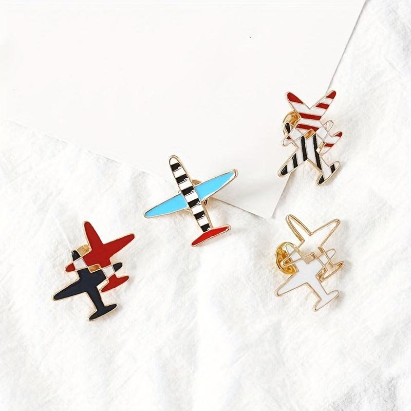 Men's Small Airplane Brooch Flower Badge Striped Airplane Brooch