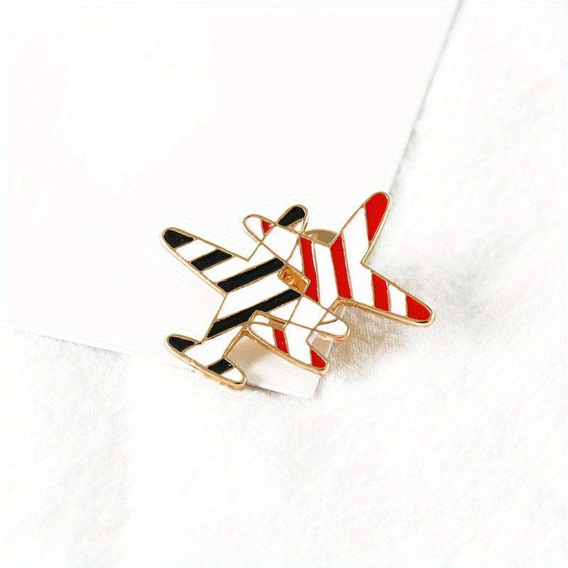 Men's Small Airplane Brooch Flower Badge Striped Airplane Brooch