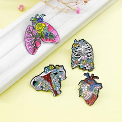 Anatomy Organs Flower Brooch Visceral Skeleton Pin