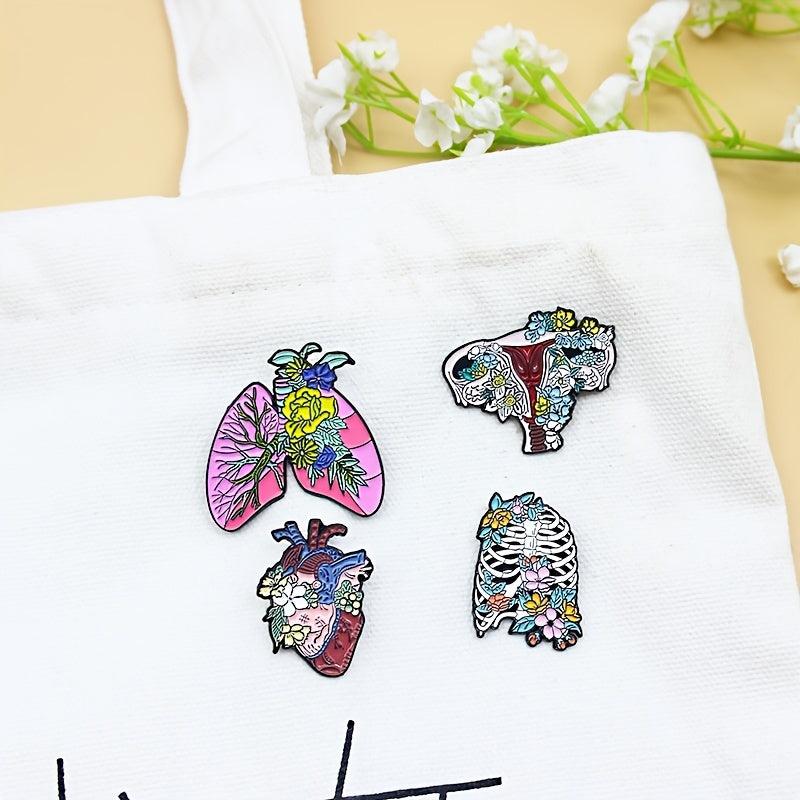 Anatomy Organs Flower Brooch Visceral Skeleton Pin