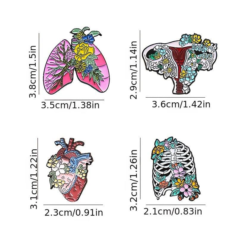 Anatomy Organs Flower Brooch Visceral Skeleton Pin