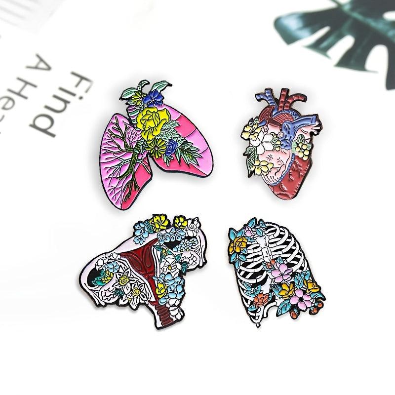 Anatomy Organs Flower Brooch Visceral Skeleton Pin