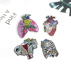 Anatomy Organs Flower Brooch Visceral Skeleton Pin