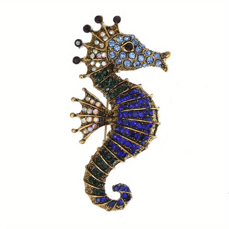Sparkling Sea Horse Brooch Pin Rhinestone Marine Animal Corsage Pin