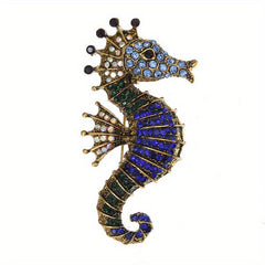 Sparkling Sea Horse Brooch Pin Rhinestone Marine Animal Corsage Pin