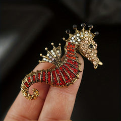 Sparkling Sea Horse Brooch Pin Rhinestone Marine Animal Corsage Pin