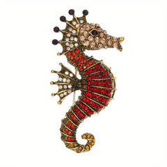 Sparkling Sea Horse Brooch Pin Rhinestone Marine Animal Corsage Pin