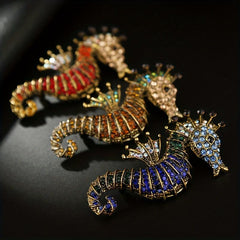 Sparkling Sea Horse Brooch Pin Rhinestone Marine Animal Corsage Pin