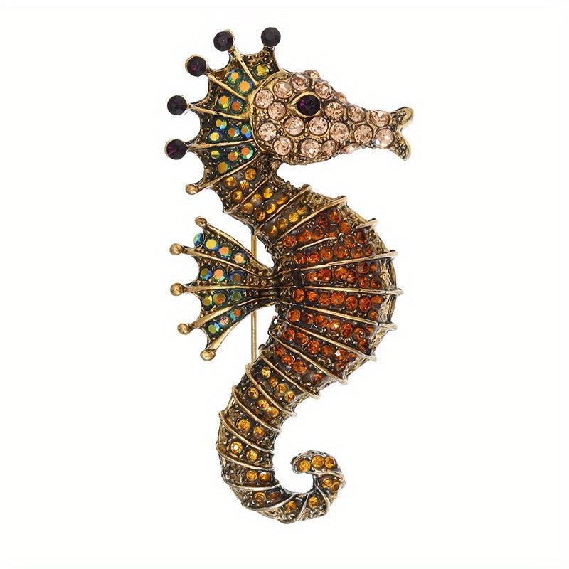 Sparkling Sea Horse Brooch Pin Rhinestone Marine Animal Corsage Pin
