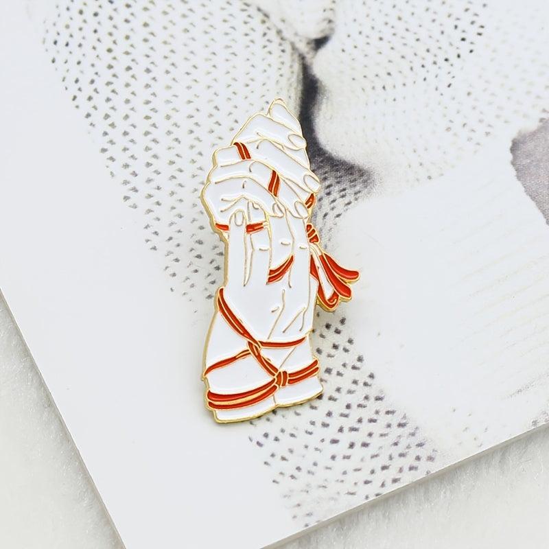 Two Hands Tied Red Rope Couple Brooch