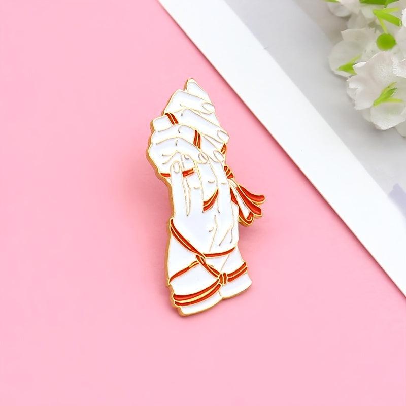Two Hands Tied Red Rope Couple Brooch