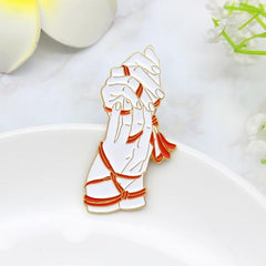 Two Hands Tied Red Rope Couple Brooch