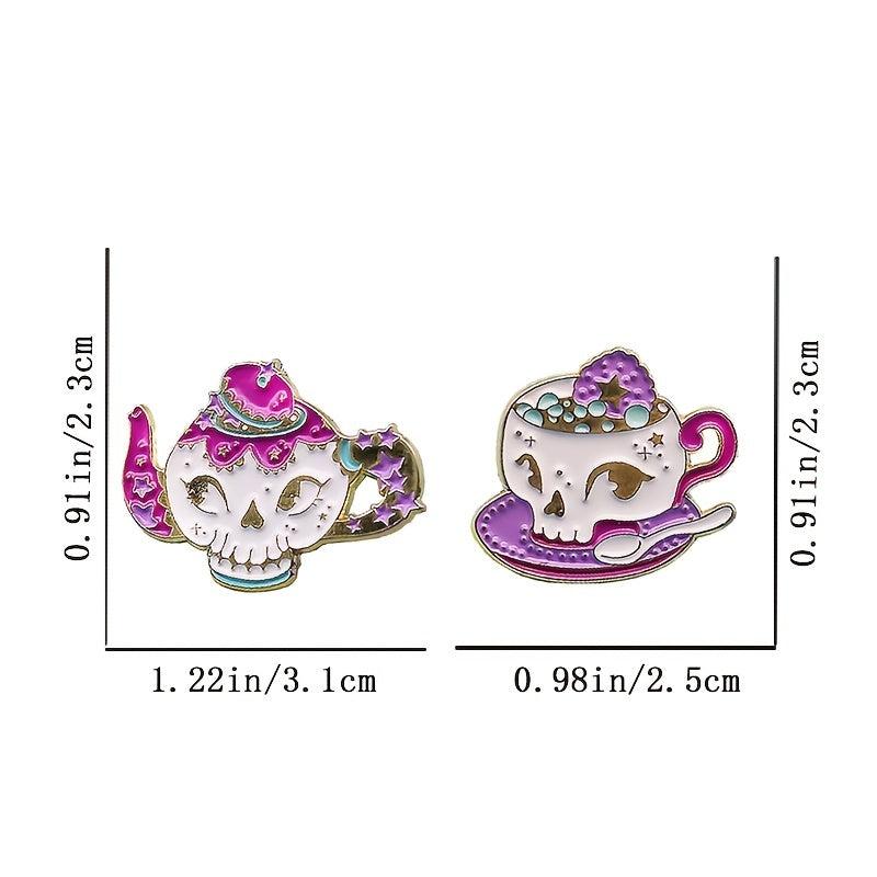 Rose Red Skull Teapot Coffee Cup Cartoon Brooch