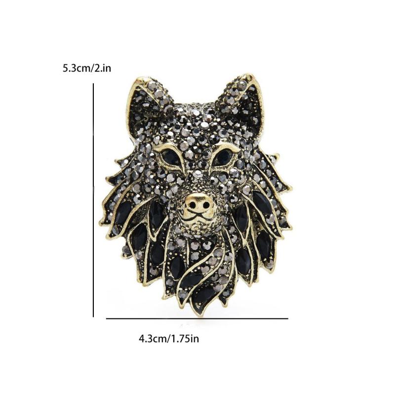 Rhinestone Wolf Brooch Pin Jewelry for Women Men