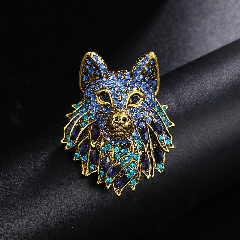 Rhinestone Wolf Brooch Pin Jewelry for Women Men