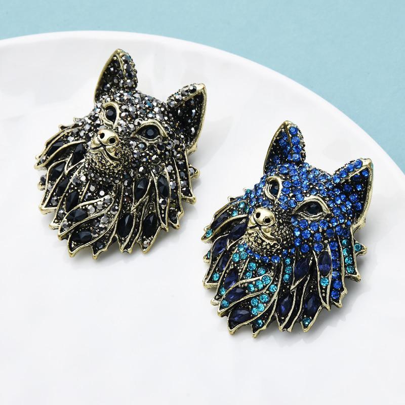 Rhinestone Wolf Brooch Pin Jewelry for Women Men