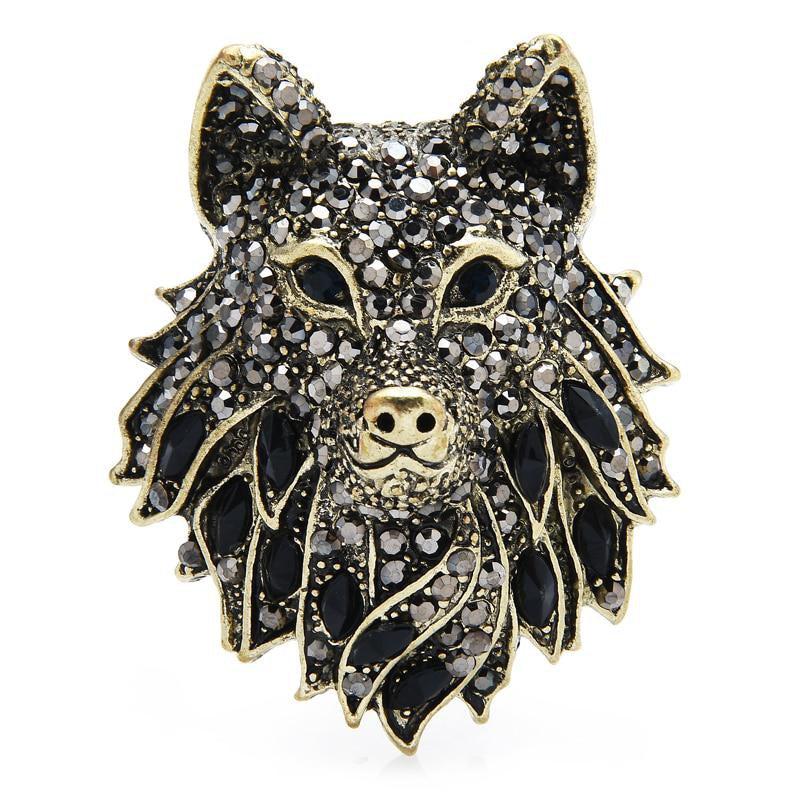 Rhinestone Wolf Brooch Pin Jewelry for Women Men