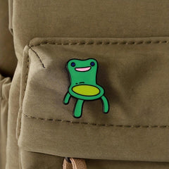 Kids Frog Stool Shape Green Bag Brooch Pin