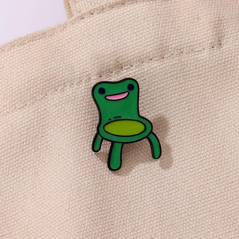 Kids Frog Stool Shape Green Bag Brooch Pin