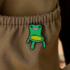Kids Frog Stool Shape Green Bag Brooch Pin