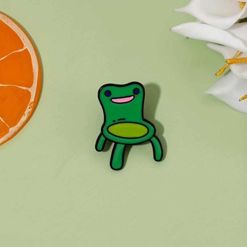 Kids Frog Stool Shape Green Bag Brooch Pin