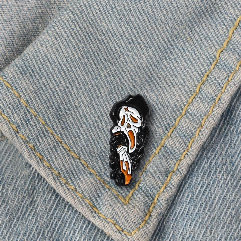 Grim Reaper Skull Brooch Cape Pin