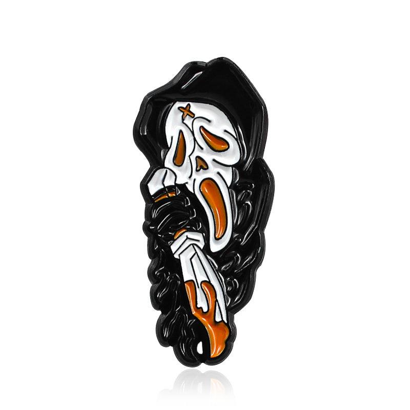 Grim Reaper Skull Brooch Cape Pin