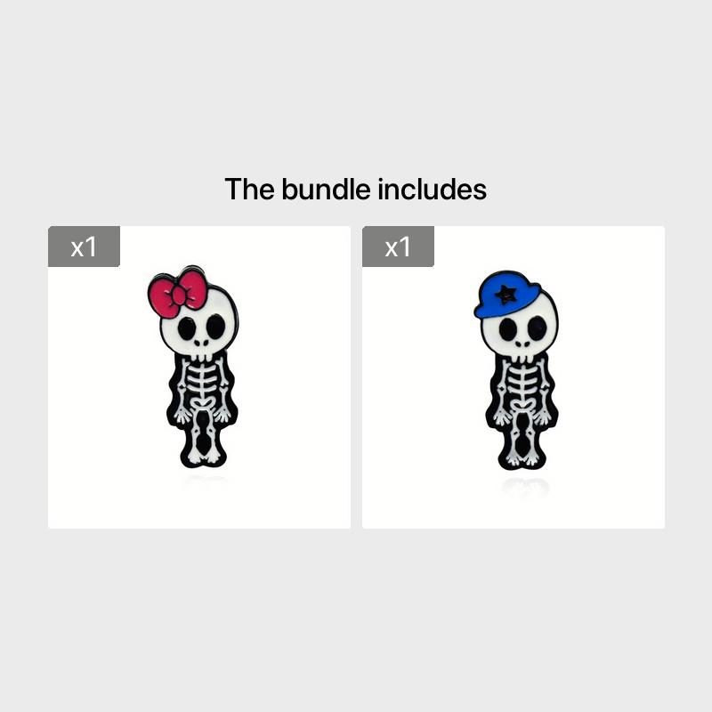 Skull Skeleton Brooch Couple Enamel Pin 2 Styles Red Bowknot Female