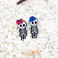 Skull Skeleton Brooch Couple Enamel Pin 2 Styles Red Bowknot Female
