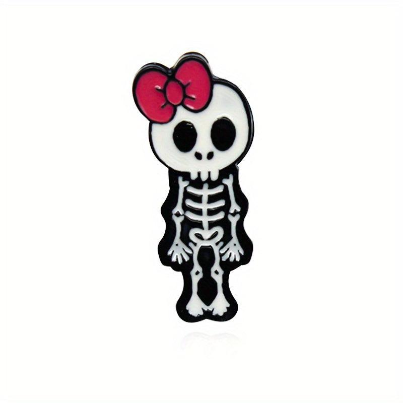 Skull Skeleton Brooch Couple Enamel Pin 2 Styles Red Bowknot Female