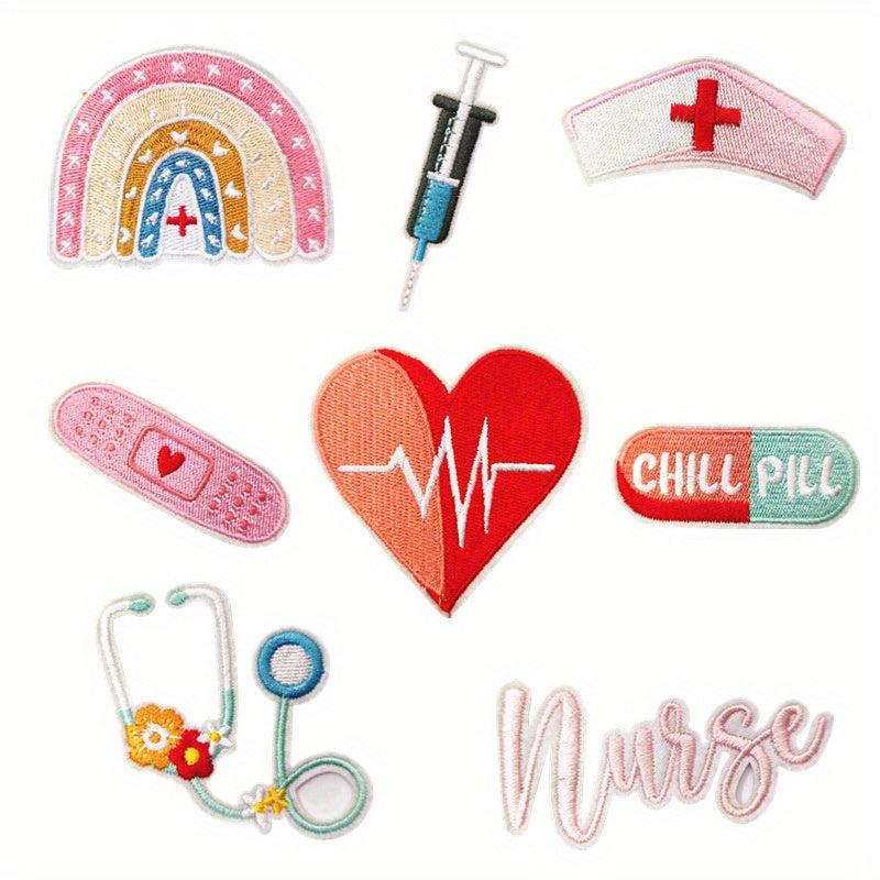 8pcs Pink Nurse Iron On Patches Embroidered Applique Repair Patch DIY