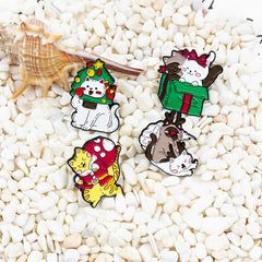 Cat Reindeer Santa Claus Christmas Tree Brooch