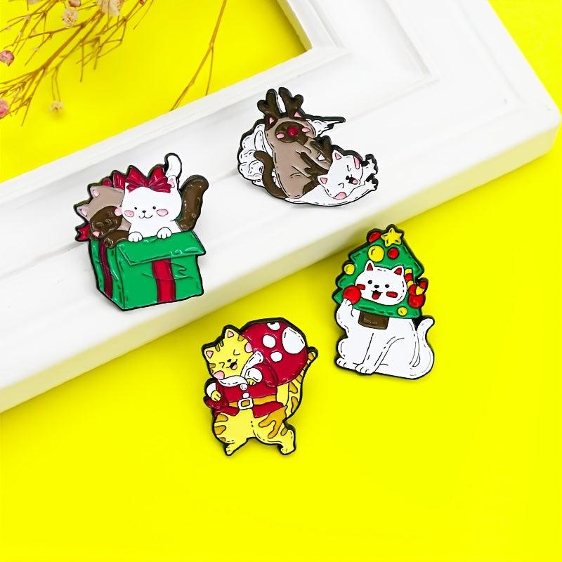 Cat Reindeer Santa Claus Christmas Tree Brooch
